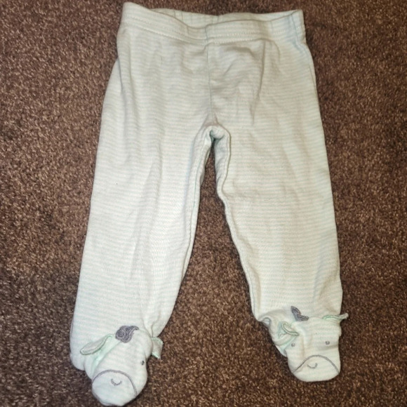 ๐3/$10 Child of Mine by Carter's Green Striped Pants With Feet 0-3 Months - Picture 2 of 8